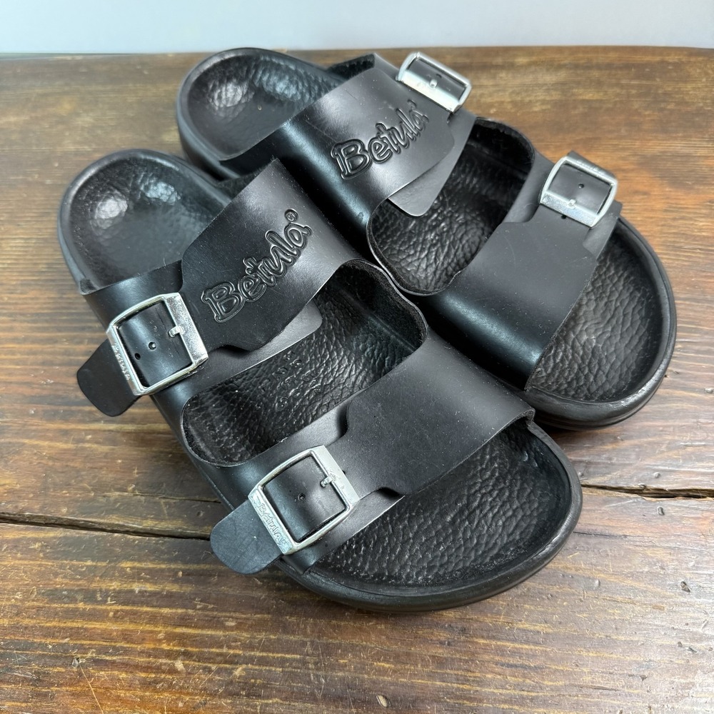 Betula Shoes Womens Size 8 Black Slide Sandals Double Strap Buckle Comfort